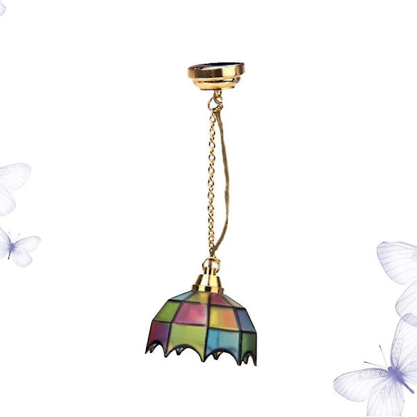 Miniatyr Dukkehustavlelampe med LED-lys, Dekorativ Taklampe, Dukkehustilbehør