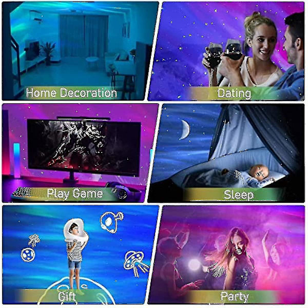 Nordlys Stjerneprojektor, Aurora Projektor Galaxy Stjerneprojektor 6 Hvid Støj Stjerneklar Himmel Månelampe_k05