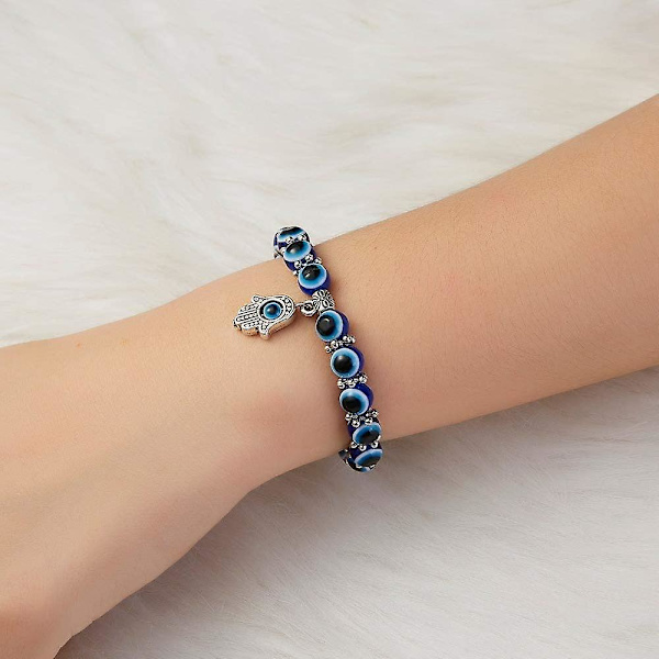 6 Pack Pärlade Charm Stretch Armband Fatima Hand Charm Pärlade Par Lmell