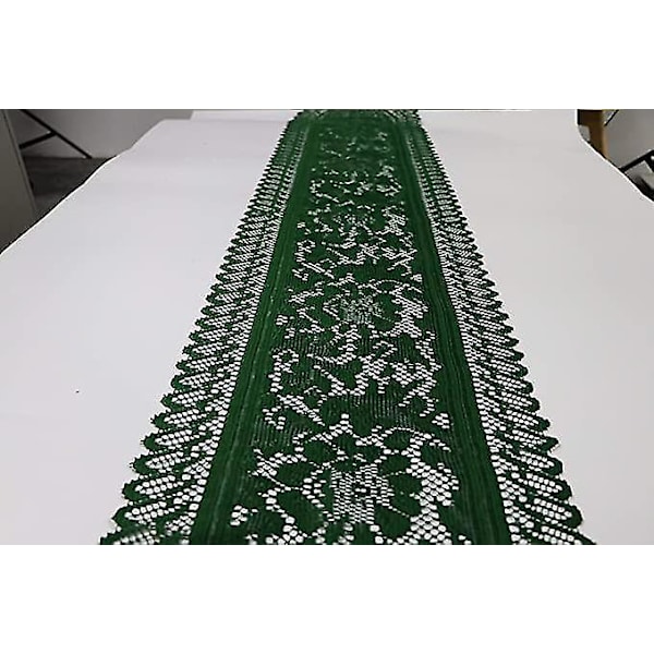 Grønn 13x60'' Høytidsbrodert Bordløper med Blonder og Kvast