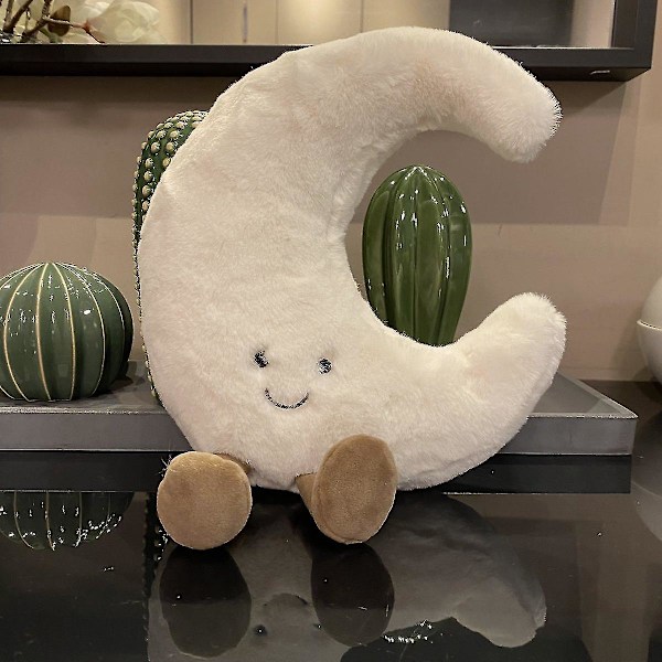 Bedårande Leende Gult Sol Plushie Fylld Söt Plysch Leksak För Barns Sovrum Dekoration Soffa Kast about 30cm white Moon