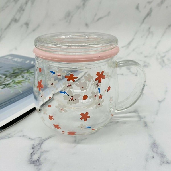 Sakura Mug Glass Mug Med Teinfuser Filterlokk Kirsebærblomster Koppesett Blomster Blomst Tekopp 300