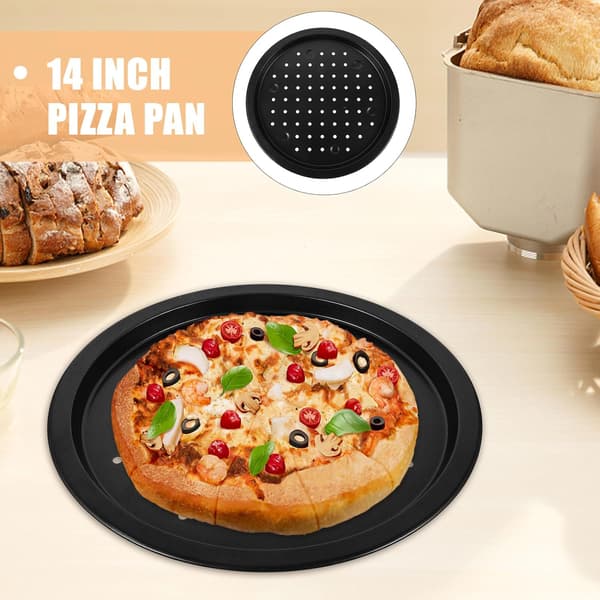 2 stk. 14 tommer perforerede pizzapander i kulstofstål, non-stick runde pizzabageplader