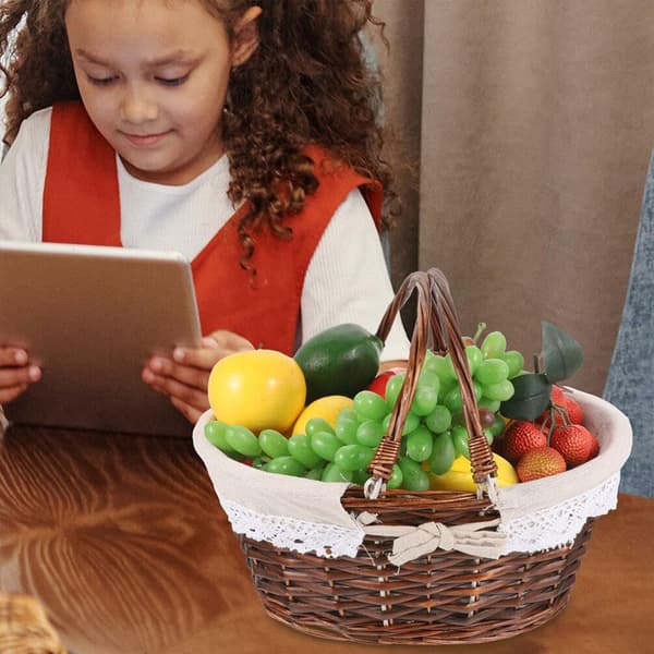 Flätad picknickkorg, 12,5 x 10 tum rektangulär khaki flätad korg