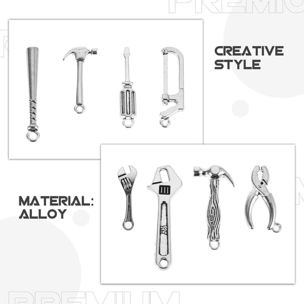 8 st DIY smyckestillbehör Silver Verktygstema Berlocker Skiftnyckel Hammare Hängen