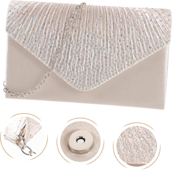 Sateng Aftenclutchveske med Rhinestone-pynt Elegant Konvoluttveske