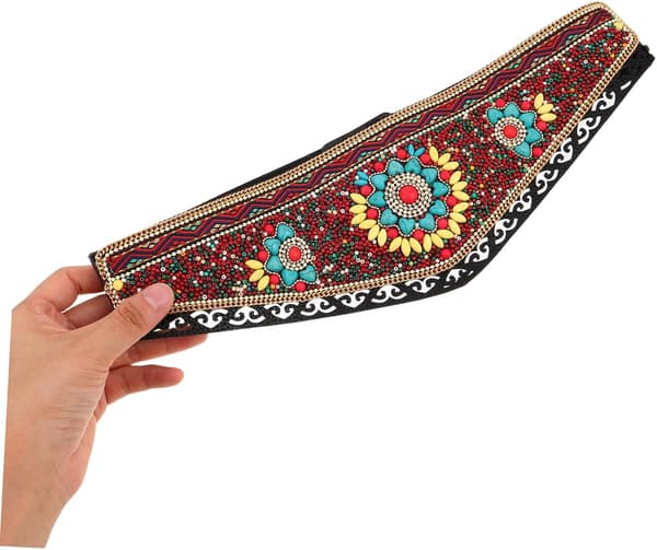 Boho elastisk midjebelte med turkise perler, justerbart bredt stretchkjolebelte