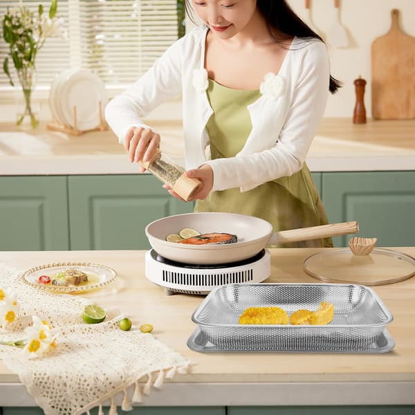 Fritterkurv i rustfritt stål, non-stick, varmebestandig, sølv, rektangulær