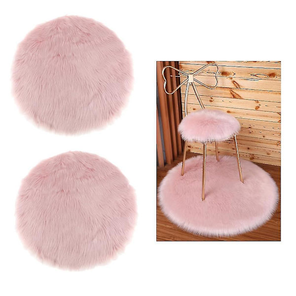 2 stk Runde Vinter Kunstig Saueskinn Pluss Matte Seteputer Rosa 35cm