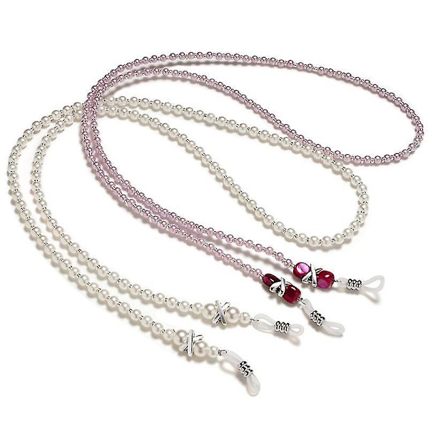 Handgjorda Pärlbeklädda Halksäkra Solglasögonband Vita Rosa 2-pack