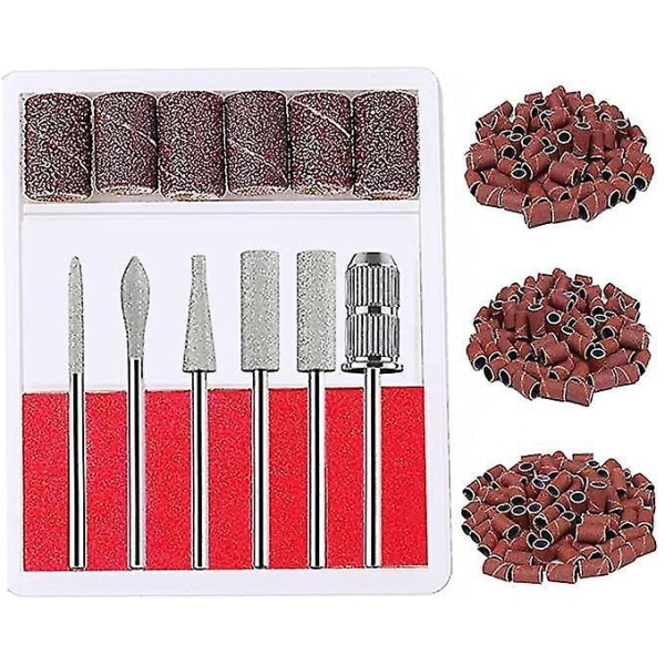 Pro Nail Art Drill Bits Sett 6 stk Bits 150 stk Slipebånd Akryl