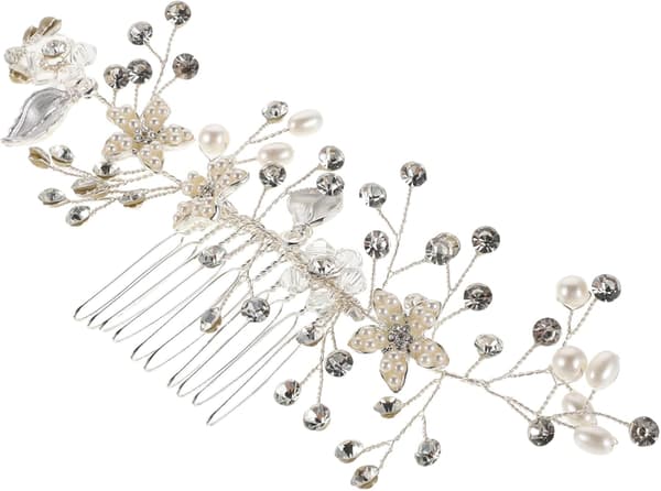 Bröllopshårkam för bruden Elegant strass blommig pärlsidklämma