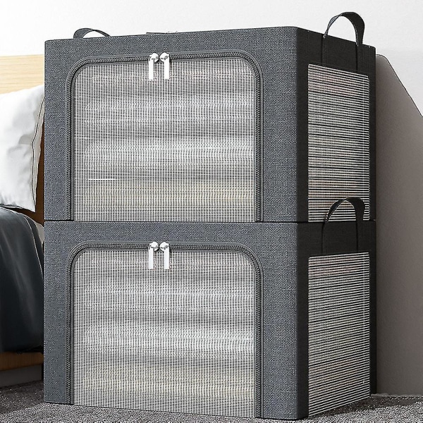 Stable Stappbare Klær Oppbevaringsboks med Synlig Vindu Multifunksjonell Glidelås Lekeoppbevaringspose Dark Gray