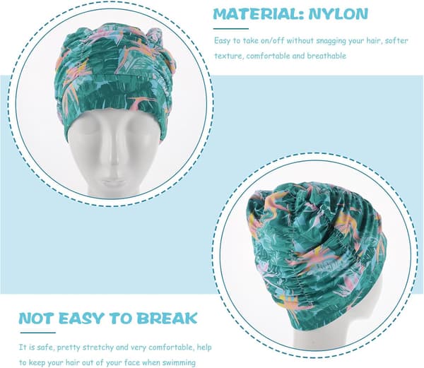 Färgglad simmössa i nylon, vattentät för kvinnor, elastisk tryckt badmössa för långt hår