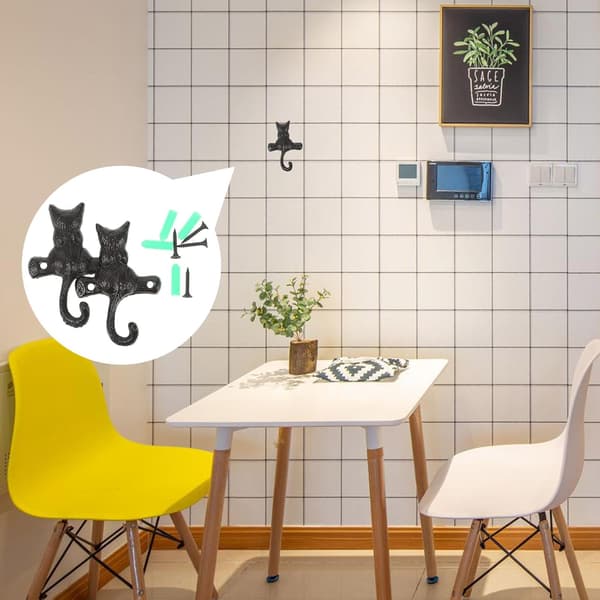2 stk. vægkrog i antik stil, katteformet sort jern, multifunktionelt design, pladsbesparende