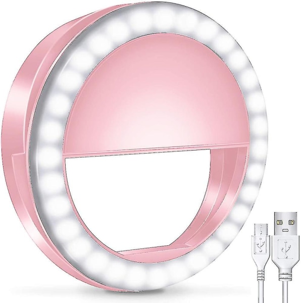 Selfie Ringlys, Oppladbart med Lys, 3-nivå Justerbar 1 stk - Rosa