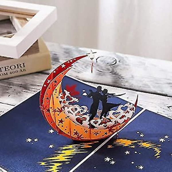 3D Pop-up Onnittelukortti Ystävänpäivä Ontto Kuu Pari