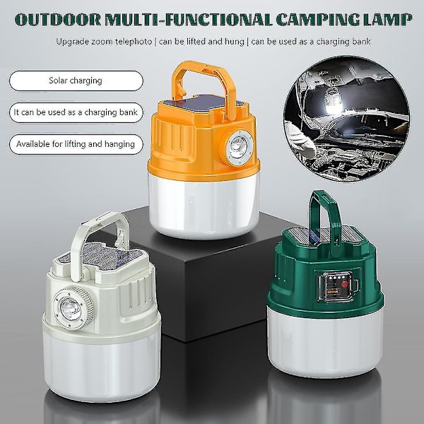 LED Multifunksjonell Solcelledrevet Campinglys Hjem Nødlys White
