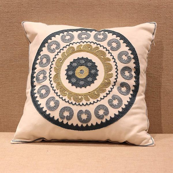 Broderade Dekorativa Kuddfodral 18x18 Boho Farmhouse Kvadratisk Kuddfodral för Soffa