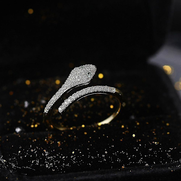 Krystallåndslange Ring for Kvinner Gull Zirkon Justerbar