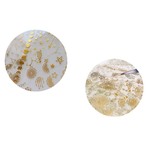 9 Nagelsticker med Lim, Guld, Måne, Stjärna, Universal Blommönster, Nagelkonst Dekorationer