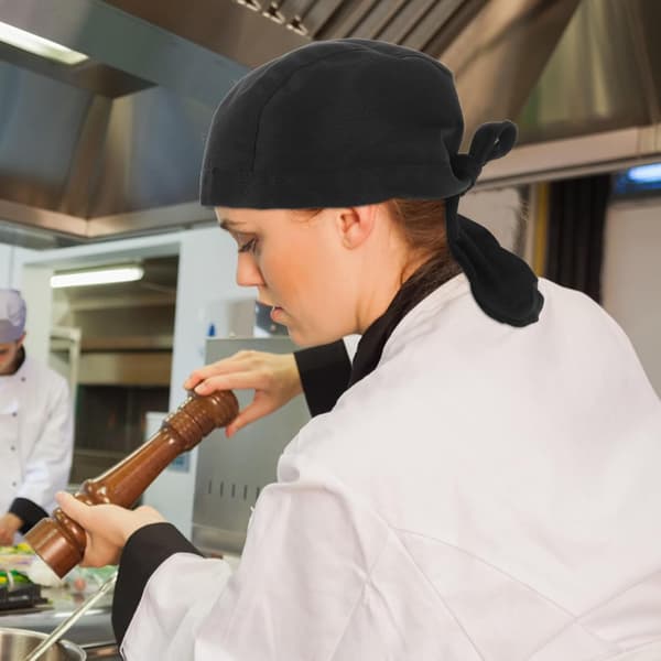 Kokkeuniformshat Klassisk åndbar bomuldskokkehat med bindebånd til køkken og grill Sort
