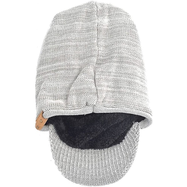 Mænds Beanie med Skygge Vinterhatte Tyk Fleeceforet Strikket Visor Beanie Cap B5042