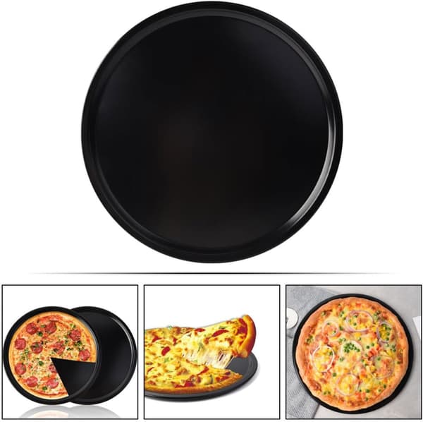 Non-Stick pizzapande i kulstofstål, kraftig metalbageform, robust til langvarig brug, sort bageplade