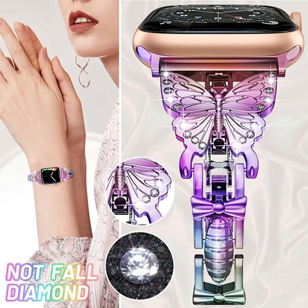 Sopii Apple Watch 8 -hihnalle, timantti-inlay-metalliperhonen rannekekello colorful