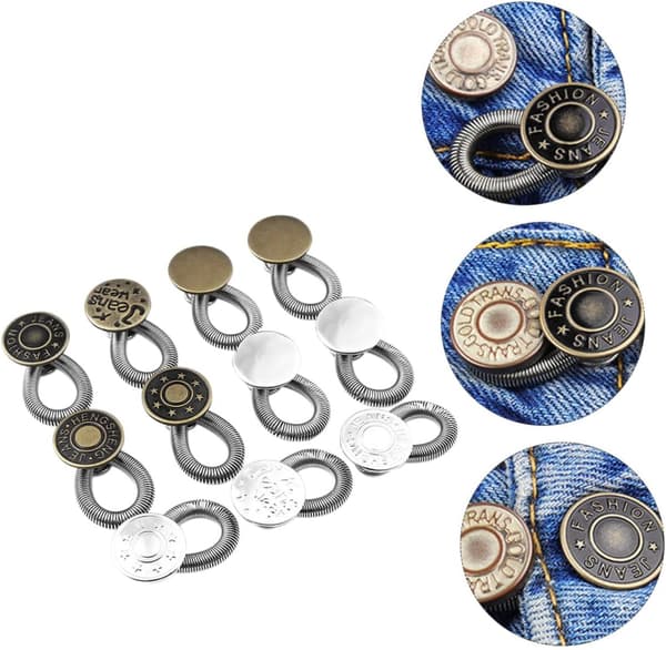 11 stk. fjærknappbukseforlengere elastisk linning for jeans og kleslinningsforlengelse