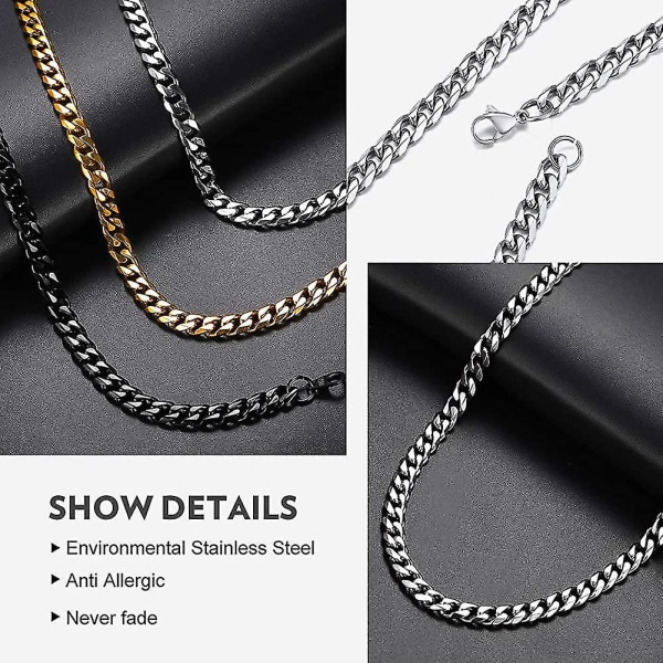 Halskje for menn og kvinner - Curb Chain, Cuban Chain i 3mm/6mm/9mm/12mm
