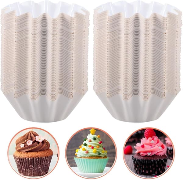 100 stk engangs papir cupcakeformer for baking, hvite muffinsformer som ikke er lette å deformere