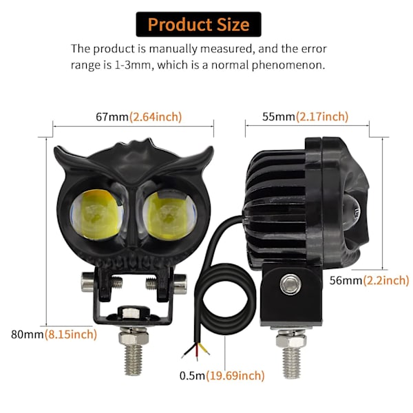 LED Bilkjøring Tåkelys, Motorsykkel Frontlys Tofarget Amber/hvit 2 Stykker 2,6 Tommer Pod Lys Arbeidslys For Motorsykkel Lastebil ATV SUV Båt F