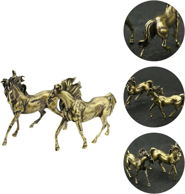 1 par mini hestehåndverksbord hestedekor retro messingpynt solid messingmetallinteriør