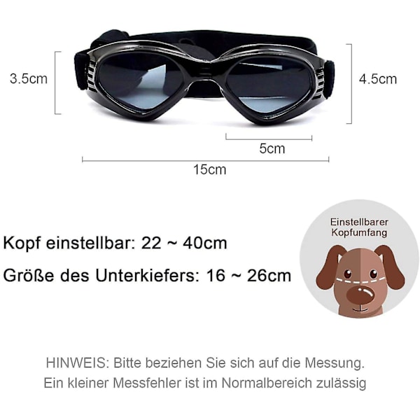 Solbriller til Hunde med Justerbar Rem til UV-Solbriller Vandafvisende Beskyttelse til Små og Mellemstore Hunde Sort