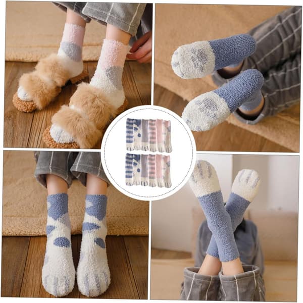 6 par katteklo fleece rørstrømper fleece varme strømper til drenge og piger fluffy vintervarme sokker