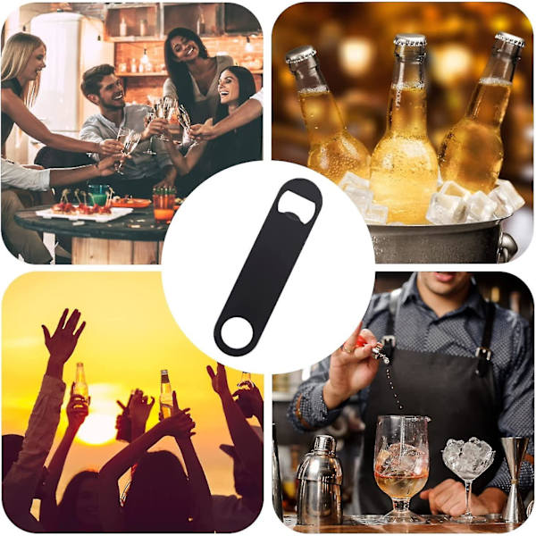 Øl Flaskeåbnere, Flad Flaskeåbner Rustfrit Stål Ølåbner Bar Flaskeåbner Til Køkken Bar Restaurant (2 Stk, Sort)