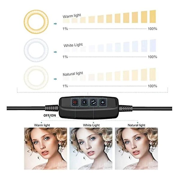 1 stk. 26 cm 10 tommer LED Selfie Ringlys Dæmpbar Kamera