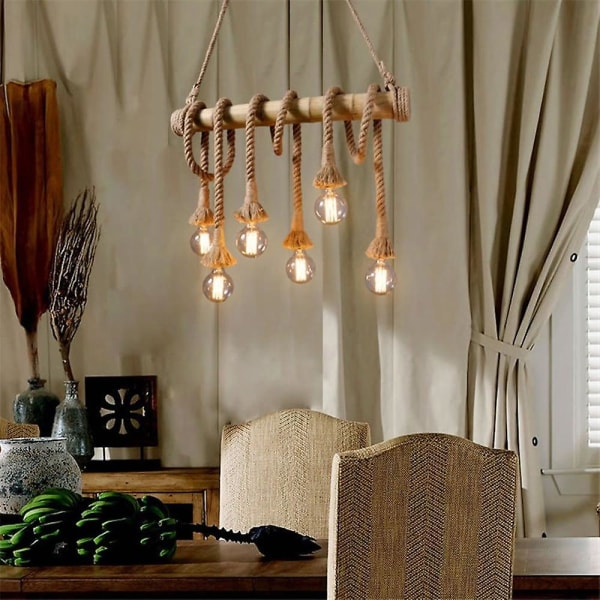 6-valo 80cm riippuvalaisin LED Cluster Wood Bamboo