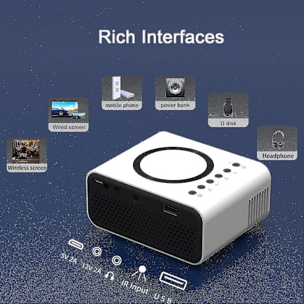 4K Projektor 7500 Lumen 1080p 3D LED Mini WiFi Video Hjemmekino White