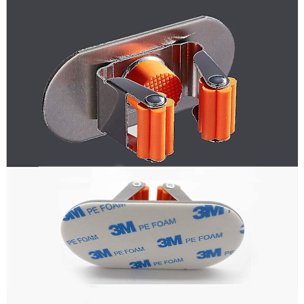 2 stk Selvklebende 3m Rustfritt Stål Multifunksjonell Mopp- og Kosterholder For Mopp / Koster /