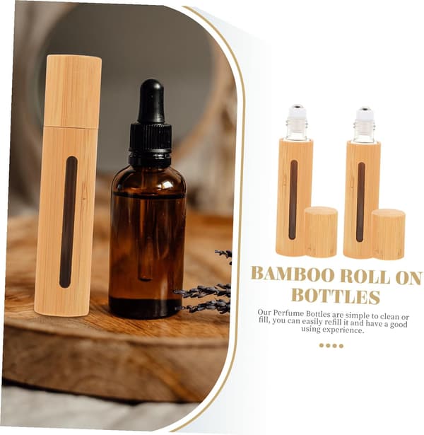 Bambu Roll-on Flaskor 3st 10ml Små Tomma Eterisk Oljehållare med Fönster för Resor och Aromaterapi