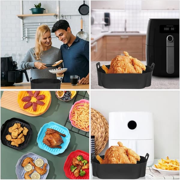 Genanvendelig non-stick silikone bageforing til airfryer og ovn, foldbar sort silikoneforing