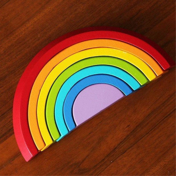 7 färger/ set träbyggklossar Rainbow Baby Early Education Inlärningsleksaker