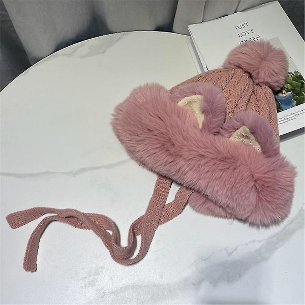 Plush Kattmössa med Fuskpäls Kattöron Beanie Mössa Plush Kattöron Mössa Öronlappsmössa Beige