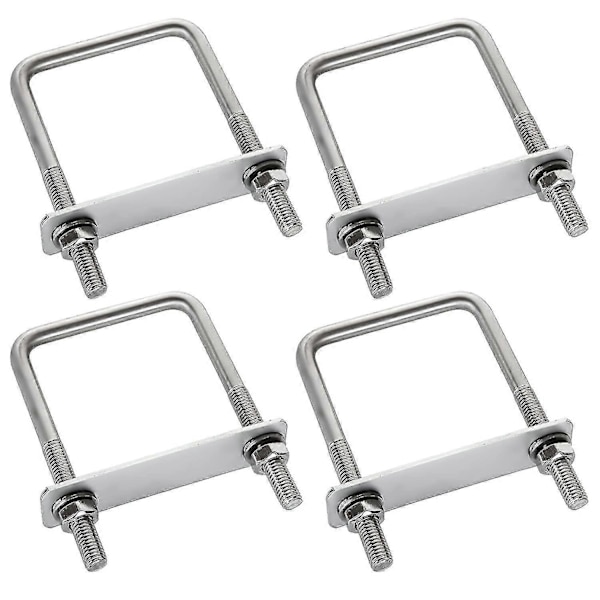 4 stk. Festklemmer, U-bolt Festgjøring, U-bolt, Takboks Festgjøring, Slitesterk Ramme, Rustfritt Stål Kvadratisk U-bolt, For Sleping, Reparasjon, Båt, Bil
