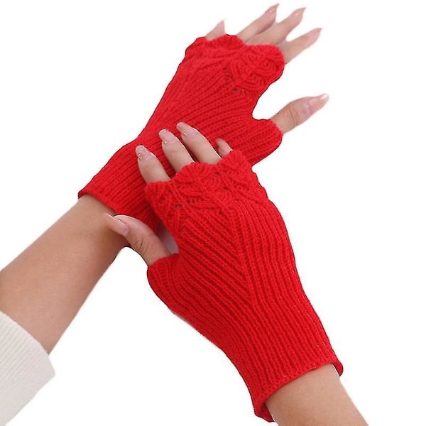 Stickade fingerlösa handskar Handledslängd Vantar Halvfinger Vinter Varm Vante-färgad