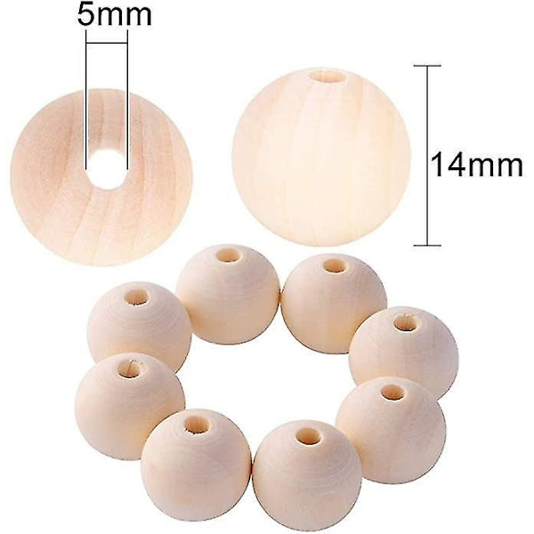 Træperler Naturlige Runde 14mm 200stk DIY Håndlavet Dekoration