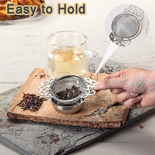 Teisil med dryppskål i rustfritt stål, rustfritt stål teinfuser dryppsil infuser (2 deler - sølv, gull)