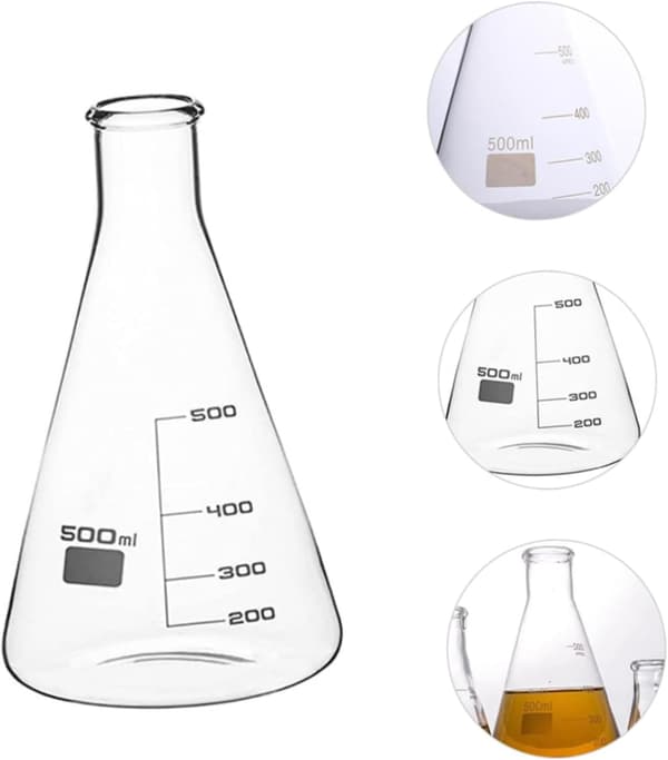 500 ml laboratorieglaskolbe Erlenmeyer-bægerglas med flad bund og syntetisk materiale